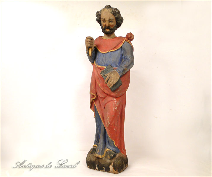 Statue en bois polychrome Saint-Paul XVIIème siècl