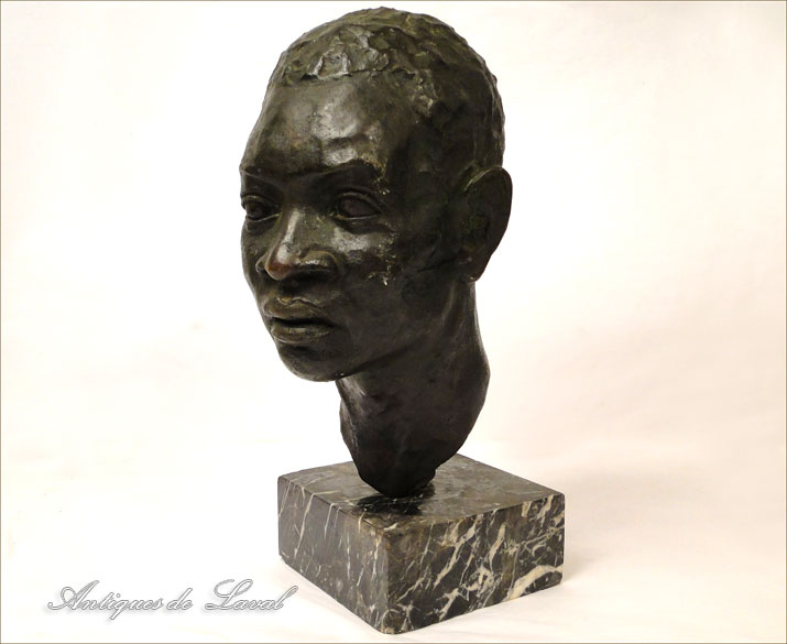 Sculpture Bronze Tete Homme Noir Africain XXème Si