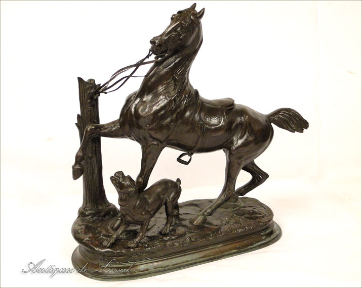 Sculpture Bronze Cheval et Chien Delabrierre XIXè