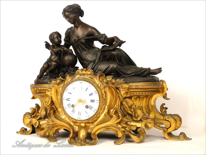 Pendule Bronze Femme Cherubin Charpentier Louis XV