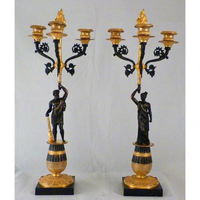 Elegante Paire De Chandeliers A Figures Mythologique Restauration 1820