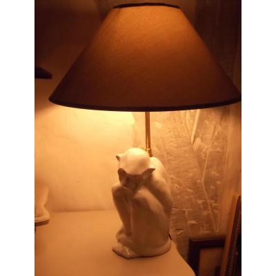 Lampe En Porcelaine Animalière Singe Art Déco, Georges Papault