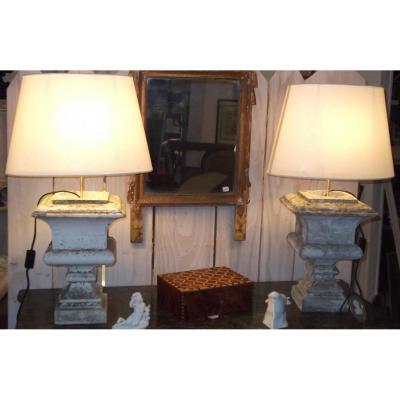 Paire De Lampes, Vases De Jardin Montés