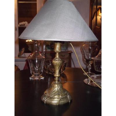 Flambeau Louis XV, Bronze, Monté En Lampe