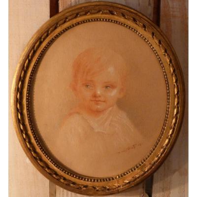 Dessin, Portrait Jeune Garçon, Sanguine Et Craie, Début XX ème