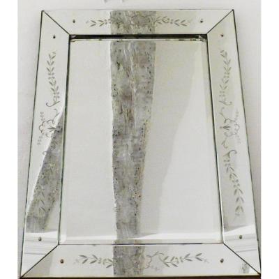 Venetian Mirror Etched Flowers, 1940-1950