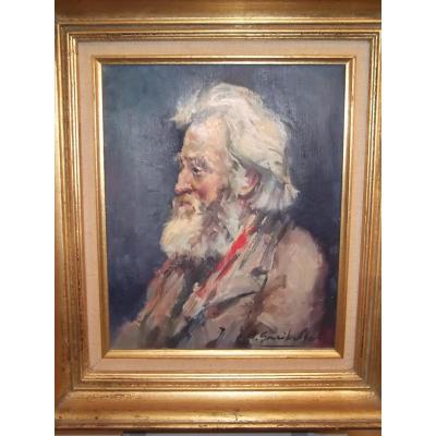 Oil On Canvas Bearded Old Man