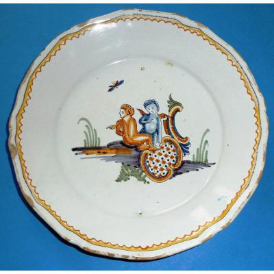Faience Plate 18em Ancy Le Franc, Decorated With Love.