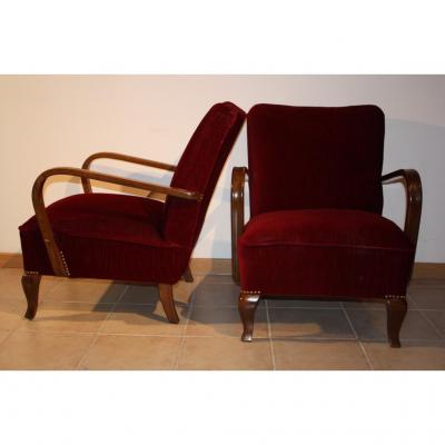 Paire De Fauteuils Art Déco Cuir Au Choix