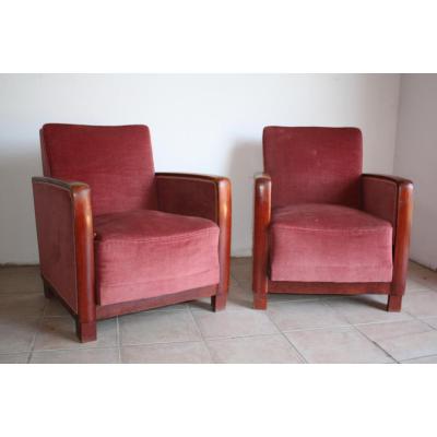 Paire De Fauteuils A Système 1930 Art Déco