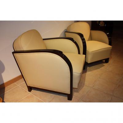 Paire Fauteuils Systèmes Art Déco 1930 Cuir