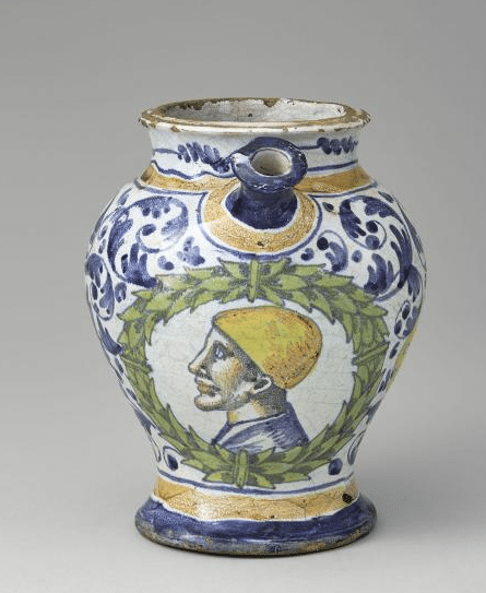 Chevrette, avec portrait d'homme chauve,Monogramme MAb, v. 1545 Musée national de la Renaissance, château d'Ecouen
