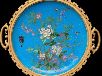Ferdinand Barbedienne Plate in Gilt Bronze and Cloisonne Enamel