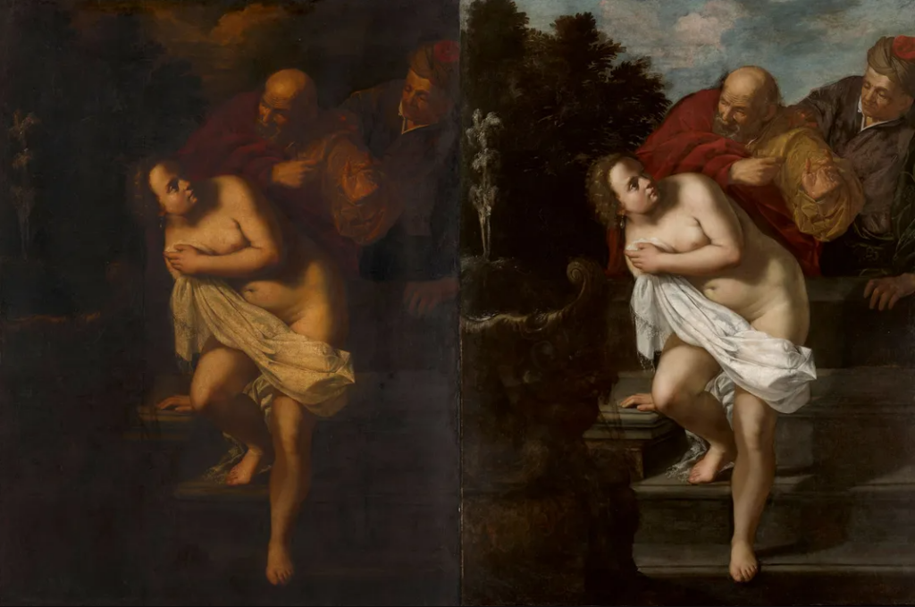 Susanna and the Elders Artemisia Gentileschi - Royal Trust Collection - Before and After