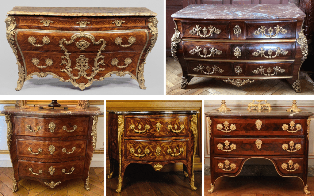 Five commodes by Etienne Doirat.