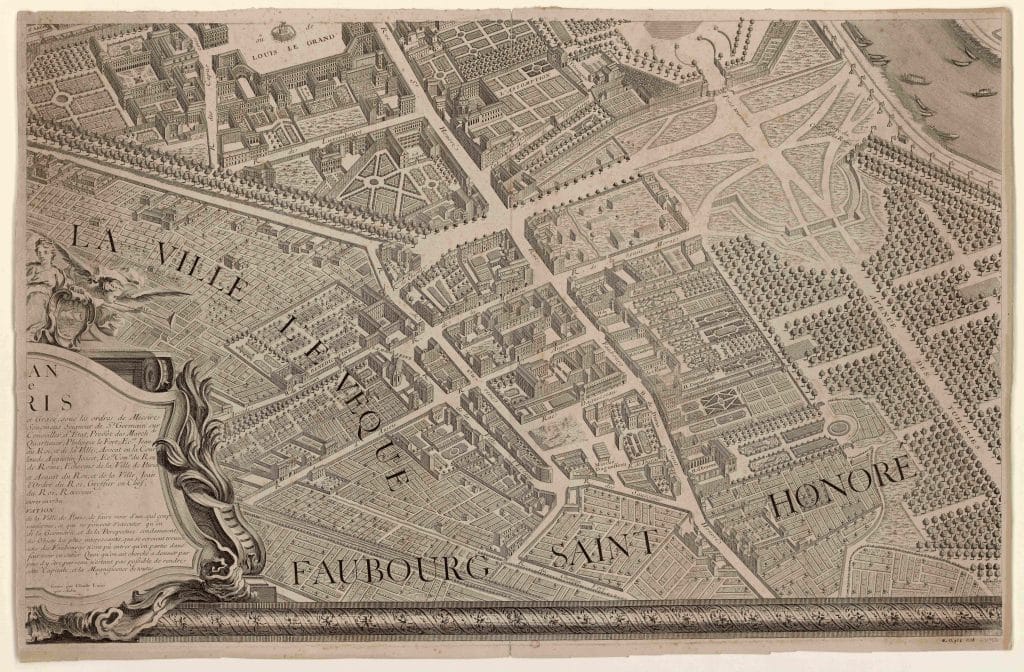 District around the Faubourg Saint Honoré in 1739. Fragment of Turgot's map of Paris.