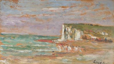 Cliff in Mers-les-Bains in Normandy. Oil on cardboard by Maximilien Luce. Presented by Galerie A&G.