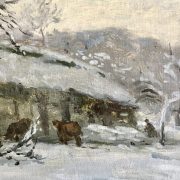 Detail of the Butin Farm under the snow by Adolphe-Félix Cals. Looking at it, you can understand why Cals was considered as one representant of "grey impressionism". Presented by Dupire & Kotek art gallery.