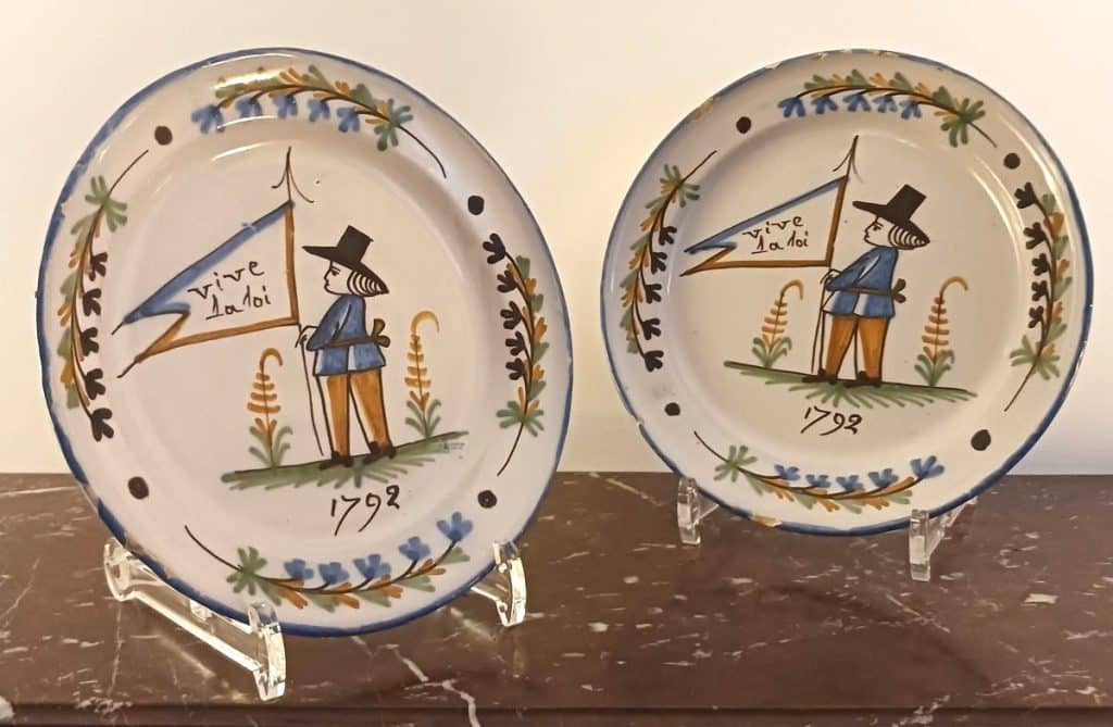 French Revolution faience from Roanne with sailor and motto "Vive la loi". Dated 1792
