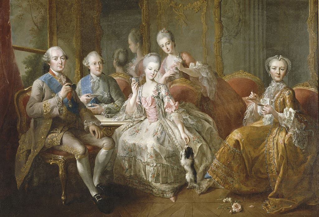 In 1768, the illustrious family of the Duke of Penthièvre (grandson of Louis XIV and Madame de Montespan) who is on the left. Sitting down in the middle, his daughter-in-law, Princess of Lamballe who will later be a close friend to Queen Marie-Antoinette.