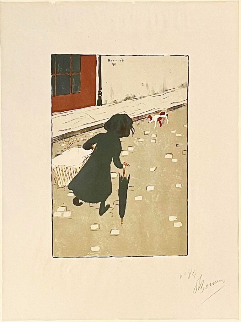 The Little Laundry Girl, a color lithograph by Pïerre Bonnard. Numbered 84 and signed in pencil at the lower right. Dated 1896.