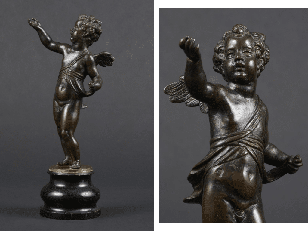 An early 17th-century winged putto bronze by the Venetian workshop of Niccolo Roccatagliata, known as the "master of putto".