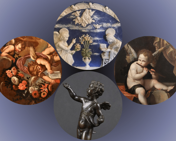Putti and cherubs in paintings and sculptures from the Renaissance and Baroque period.