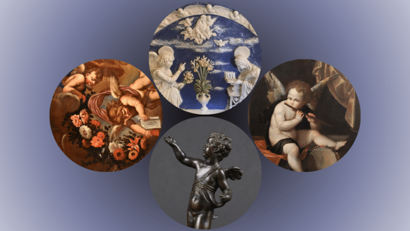 Putti and cherubs in paintings and sculptures from the Renaissance and Baroque period.