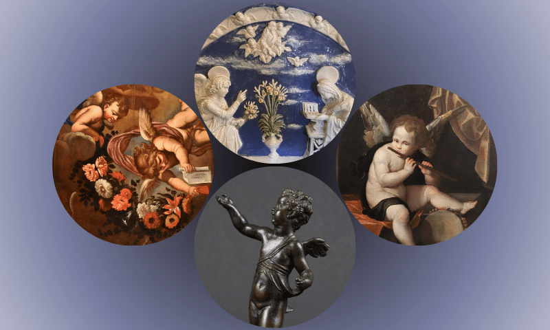 Putti and cherubs in paintings and sculptures from the Renaissance and Baroque period.