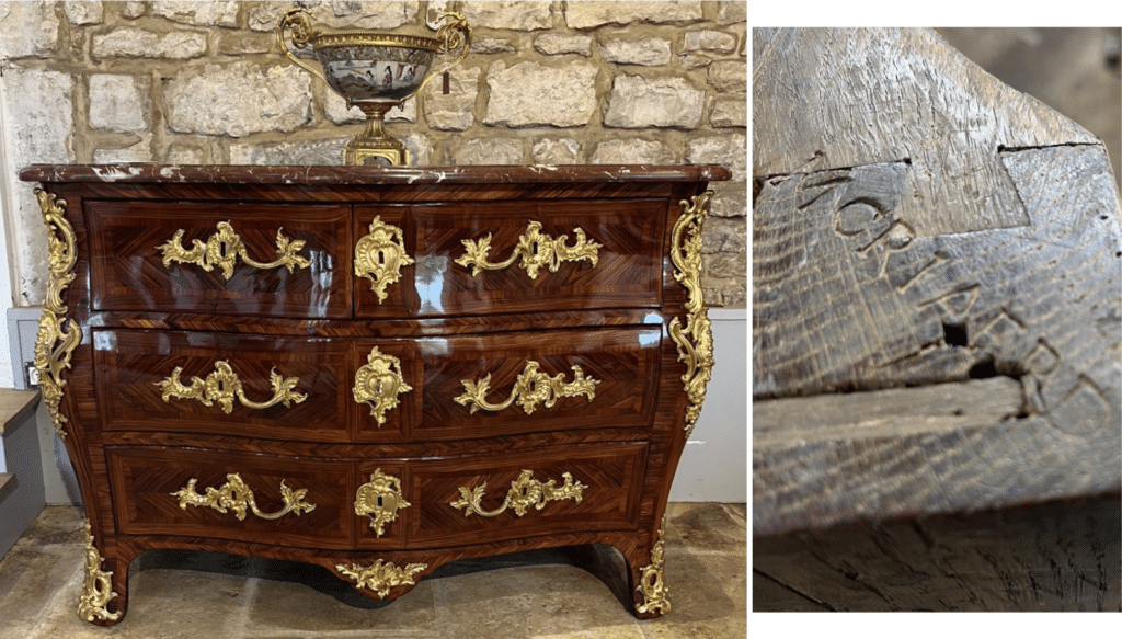 Bombé commode by Mathieu Criaerd with rococo bronze mounts.