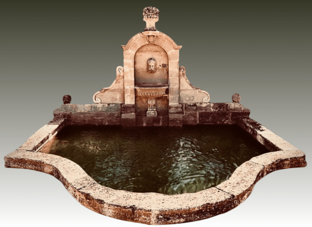 A monumental 18th-century Provençal garden fountain in stone.