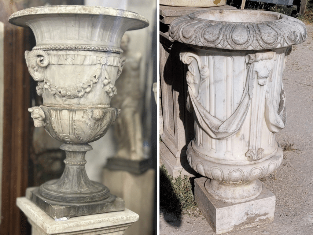 Two examples of classic marble vases from the 18th century.