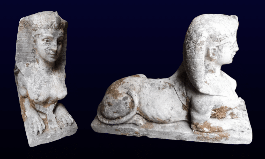 Neoclassical late 18th-century sphinge in Conflans stone.