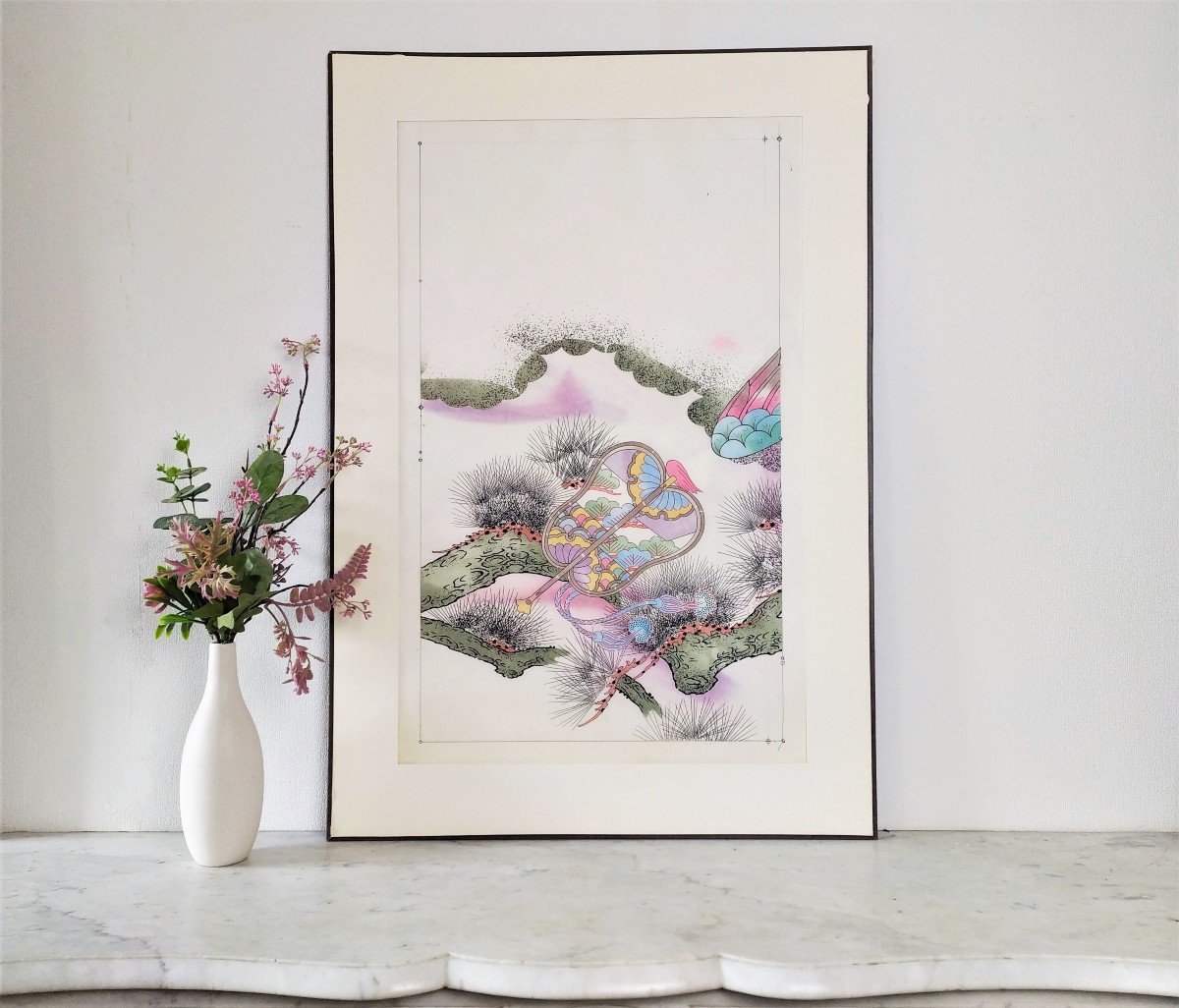 N226】厳選逸品 塩瀬 手描き友禅染め 人物文様白緑地 高級美術名古屋帯 