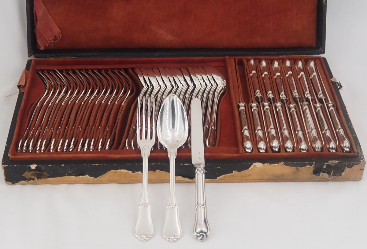 Gorham Column Frosted Stainless Steel Flatware Set - New, Glossy With Frosted Handles