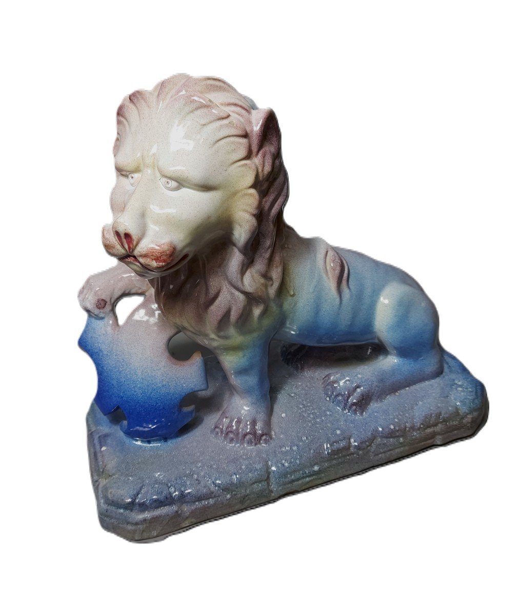 Lion En Faïence Saint Clément - d'Après Emile Gallé - XIXe