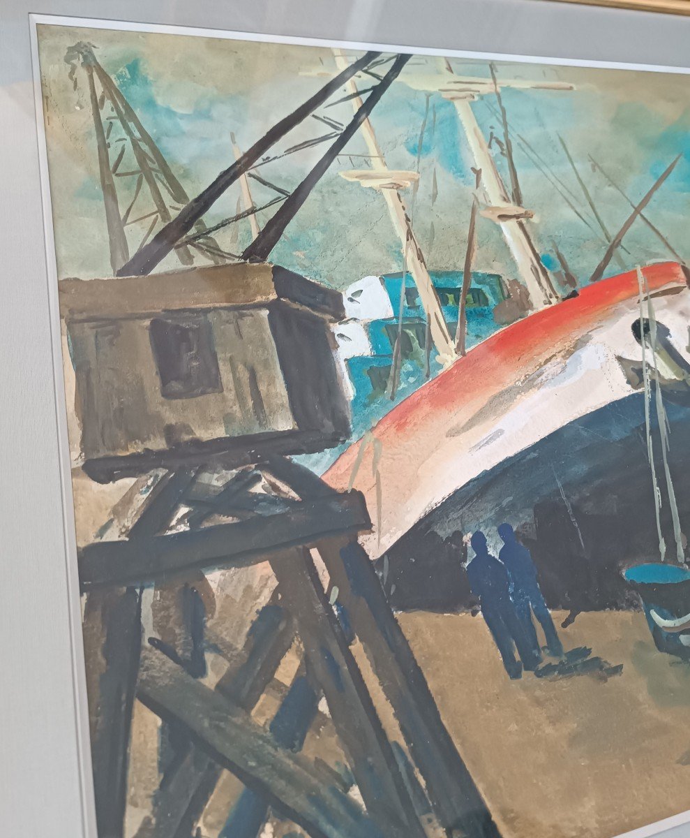 Aquarelle du Port de Rouen - Emile Henry Tilmans-photo-4