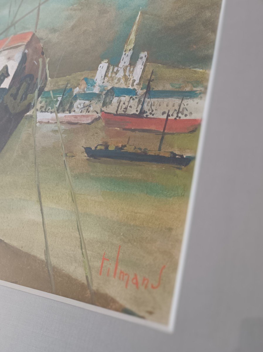 Aquarelle du Port de Rouen - Emile Henry Tilmans-photo-1