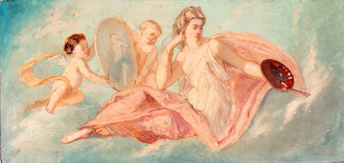 Jules-Désiré CAUDRON - Allégorie de la Peinture / La Leçon - Milieu XIXe