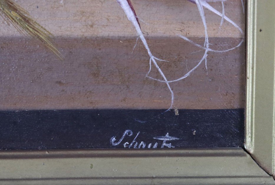 Nature Morte à la Citrouille et aux Raisins - Schnutz (XXe) - Huile sur Toile -photo-3