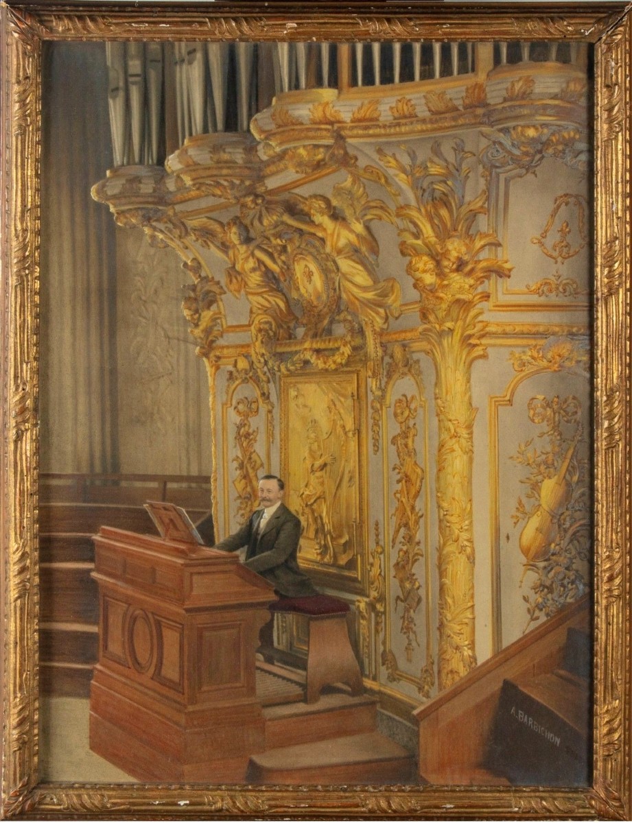 Barbichon Augustin (1855-1917) - At The Organ - Watercolor