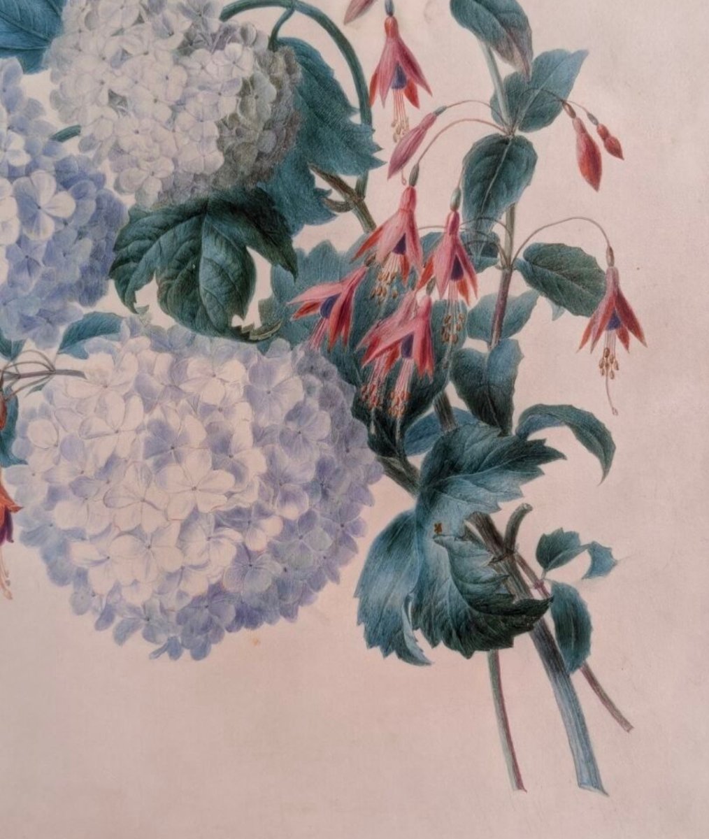 RICHE Adèle (1791-1887) - Jeté de Fleurs - Aquarelle Gouachée et Crayon noir sur Vélin-photo-2