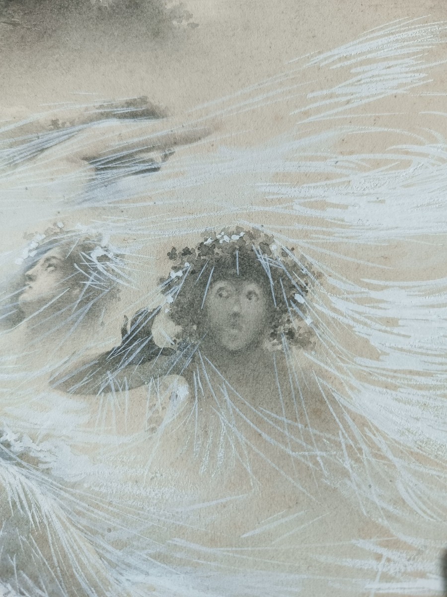Léon ZEYTLINE (1885-1962) - Syrinx échappant à Pan - Lavis d'Encre et Gouache - Vers 1905-photo-2