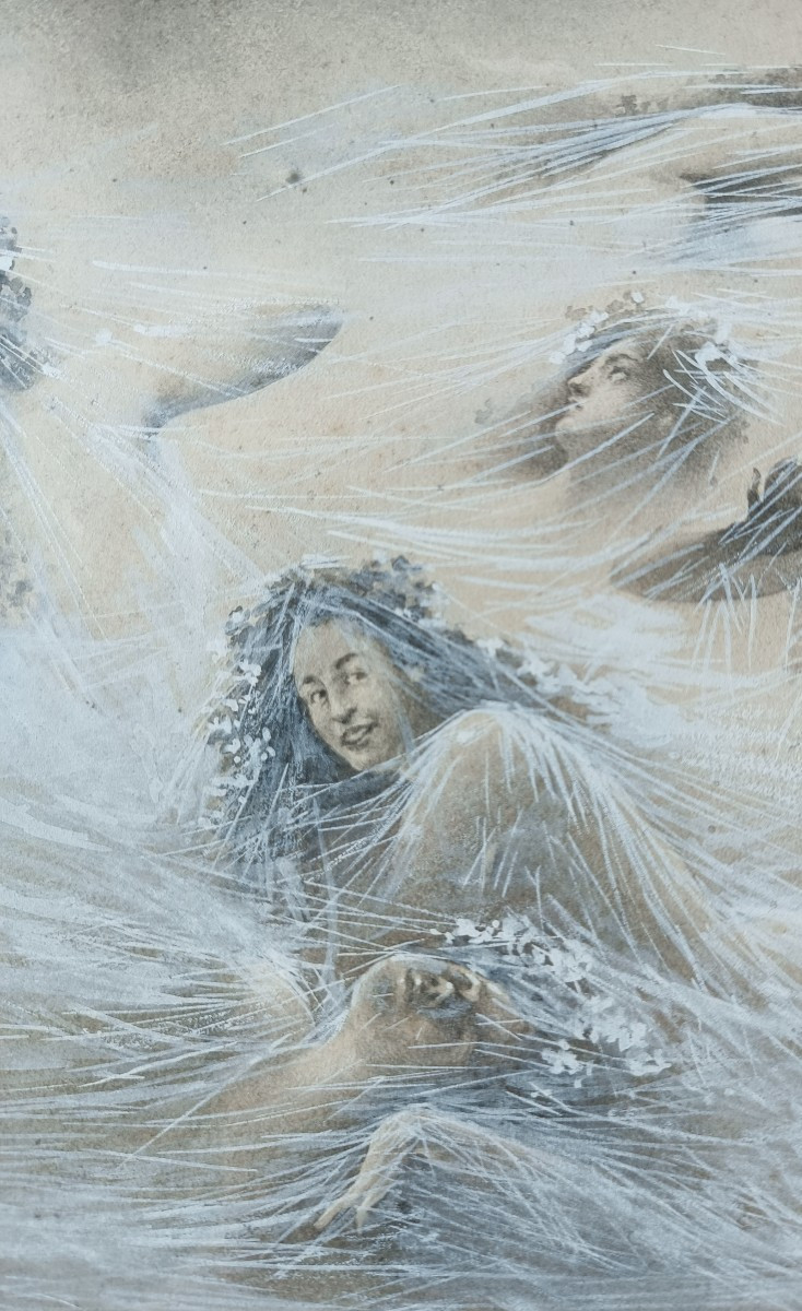 Léon ZEYTLINE (1885-1962) - Syrinx échappant à Pan - Lavis d'Encre et Gouache - Vers 1905-photo-4