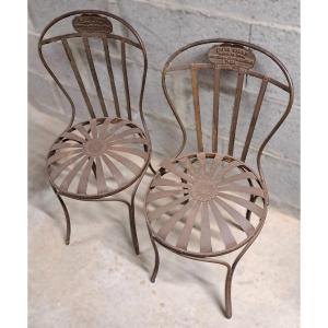 Pair Of Cast Steel Chairs - Carre Paris - 19th Century