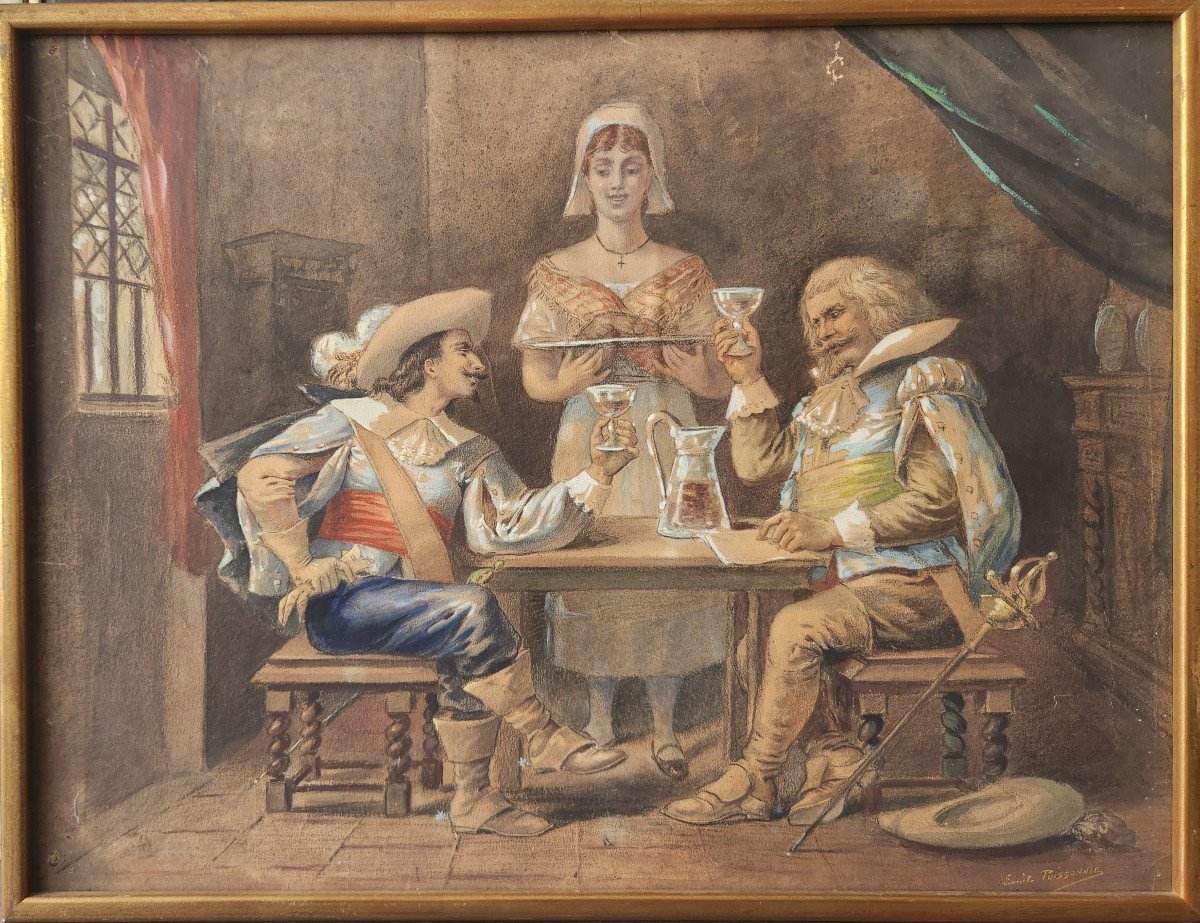 Pastel By Emile Poissonnié (taverne Scene)