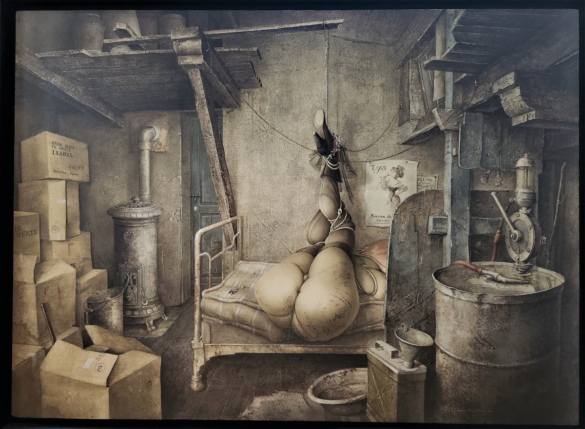 Rare Tableau De Jean-marie Poumeyrol, « La Réserve » , Signée Et Datée Mars 1979 73x100cm 