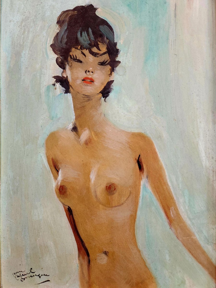 Jean-gabriel Domergue "nioka" (oil On Isorel) Portrait Of An Elegant Nude-photo-4