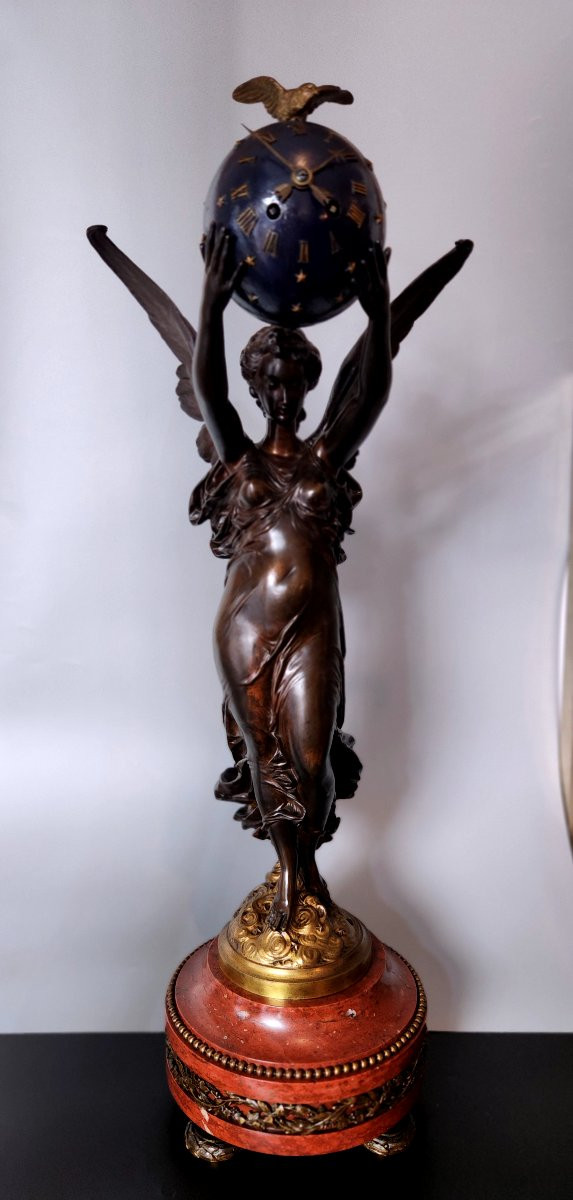 Grande Pendule Allégorique en bronze signée Carrier-Belleuse, éd. Bernoux, mvt A.D. Mougin-photo-2