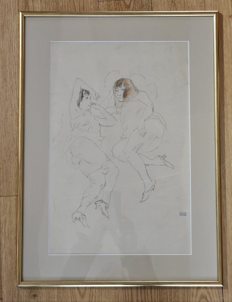 Jules Pascin — Deux femmes de maison close,  crayon et aquarelle, cachet Atelier Pascin-photo-2